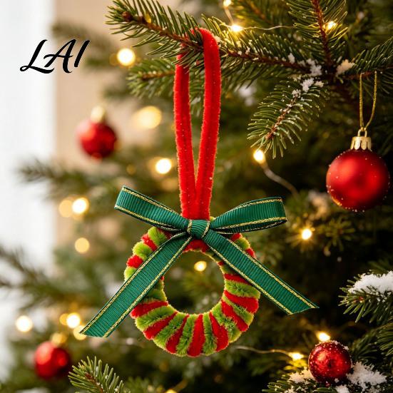 Indoor Xmas Window Decorations Handmade Pipe Finished Chenille Ornament Cleaner Christmas Stems Wreath Crafts Reusable Holiday Scene Decor