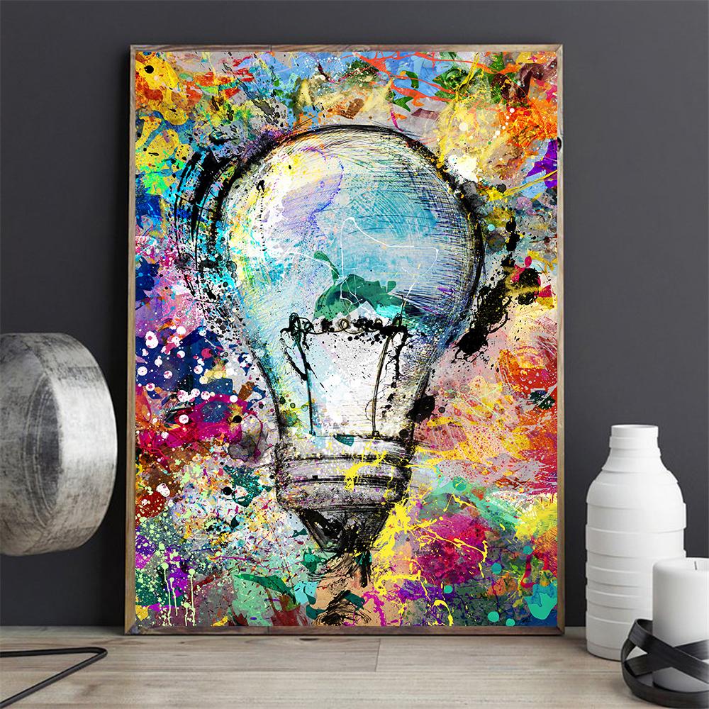 Modern Light Bulb Graffiti Wall Art Canvas Painting Poster Living Room Dining Room Home Painting Wall Decoration Mural Cuadros