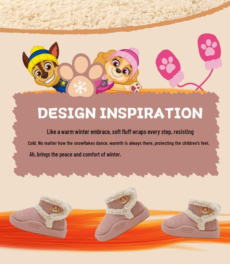 Paw Patrol Plush-Lined Kids' Slip-On Shoes: Autumn/Winter 2025, Round Toe, Lightweight, Chinese Style