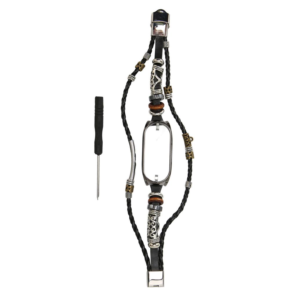 For Xiaomi Mi Band 7 Leather Strap Metal Snap Retro DIY Smart Watch Band Replacement Bracelet Brown