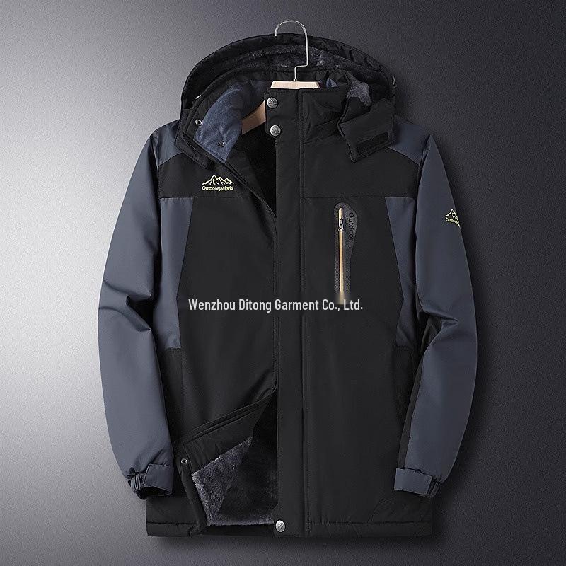 Мужская теплая хлопковая куртка большого размера на флисовой подкладке Осень/Зима 2025 для мужчин среднего возраста