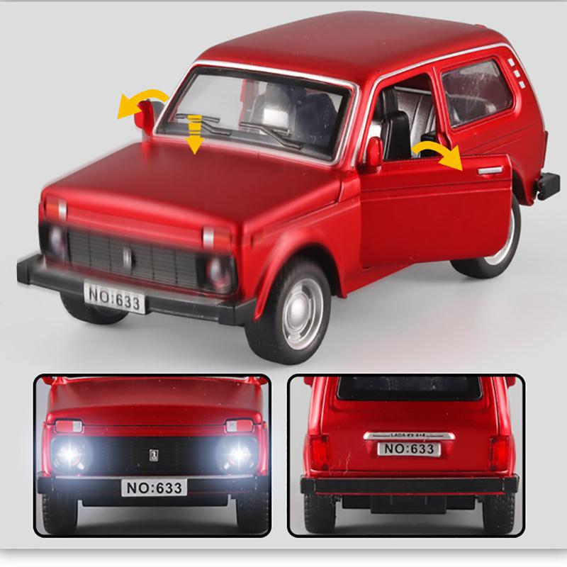 Масштаб 1/32 Lada NIVA, литая под давлением модель автомобиля, игрушечный автомобиль с откатным механизмом, звуком и светом для детей, коллекция подарков для мальчиков и девочек