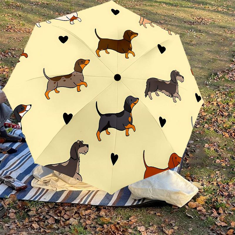1PC Dachshund Heart Automatic Open/Close Umbrella with Windproof, 8-Rib Sturdy Canopy, Durable Ribs, Fashionable Design1284A