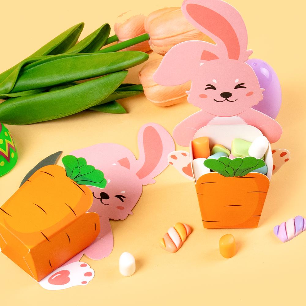 10/20 шт. милые бумажные коробки для конфет с кроликами и морковками, мультяшная корзинка со сладостями с кроликом для подарков на счастливую пасхальную вечеринку, декоративная упаковочная коробка