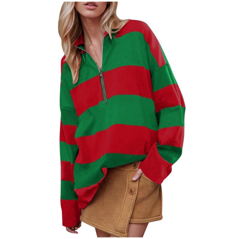 Autumn and Winter New Long Sleeved 1/4 Zipper Pullover with Split Color Block for Women's Sweaters and Hoodies