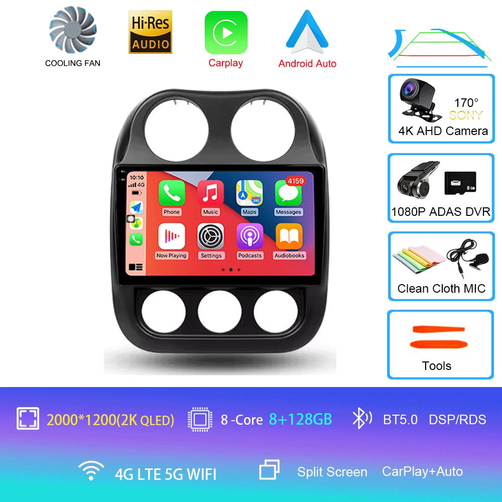 Автомобильное радио Android 14 для Jeep Compass Patriot 2010-2016 Мультимедийный проигрыватель Автомагнитола Стереоплеер GPS Навигация Carplay DSP