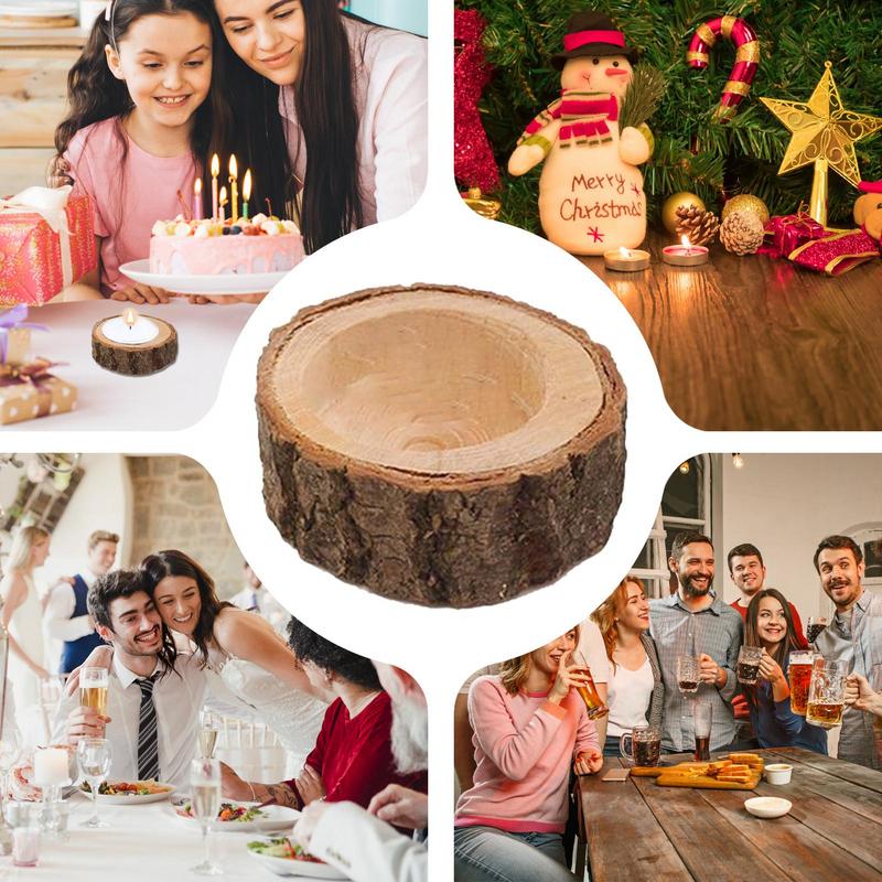 Wooden Tealight Candle Holders Rustic Small Candle Holders Compact Tree Branch Table Decor Candle Tree Stump Candlesticks For