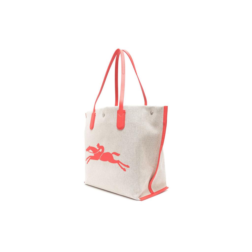 Longchamp Le Roseau Логотип Печать Хлопок и Холст Сумка-тоут Женская тоут Светло-бежевый Кораллово-красный 10090HSG218