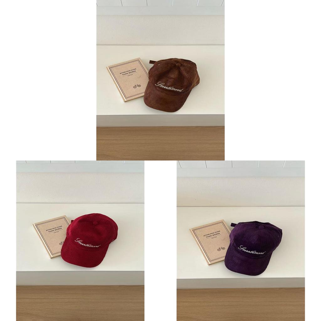 Embroidered Corduroy Baseball Cap With Letter Design For Casual Winter Wear