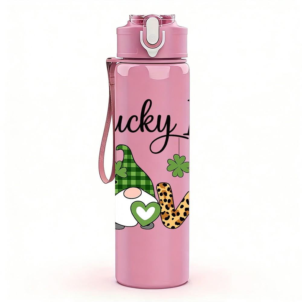 1PC Lucky In Love Letter Print 750ml Color Plastic Sports Water Bottle Leakproof Flip Straw Lid Suitable for Sports Office Home Use
