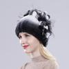 Winter Women Good Elasticity Real Rex Rabbit Fur Hats with Silver Fox Fur Lady Outdoor Warm Knitted Genuine Rex Rabbit Fur Cap