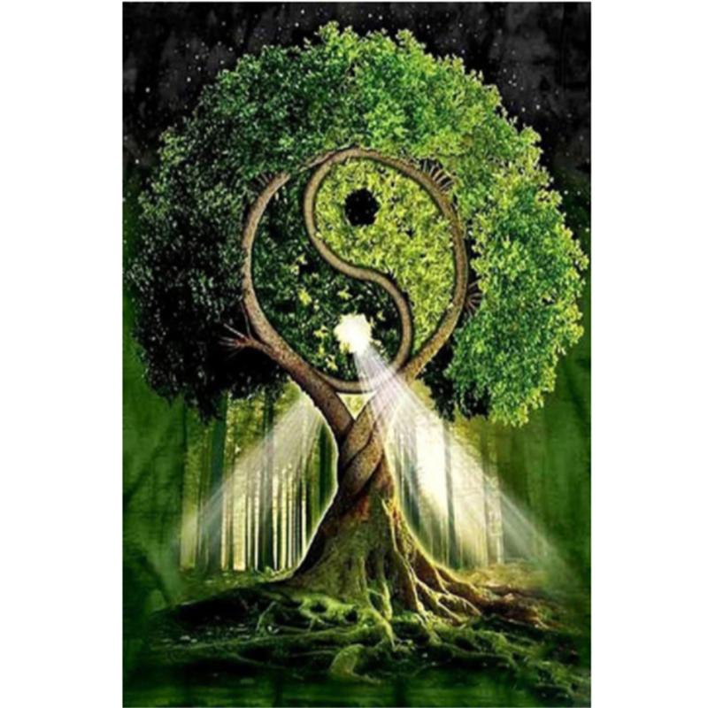 HUACAN 5D алмазная живопись дерево горный хрусталь комплект полная алмазная вышивка пейзаж Алмазная мозаика земля Настенный декор