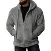 Winter Men Sweater Hooded Zip-up Long Sleeves Drawstring Thick Plush Solid Color Cardigan Pockets Mid Length