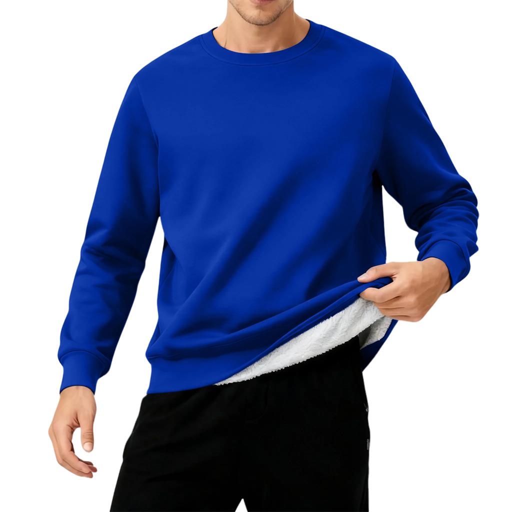 Men's Round Neck Fleece-Lined Thick Solid Color Sweatshirt