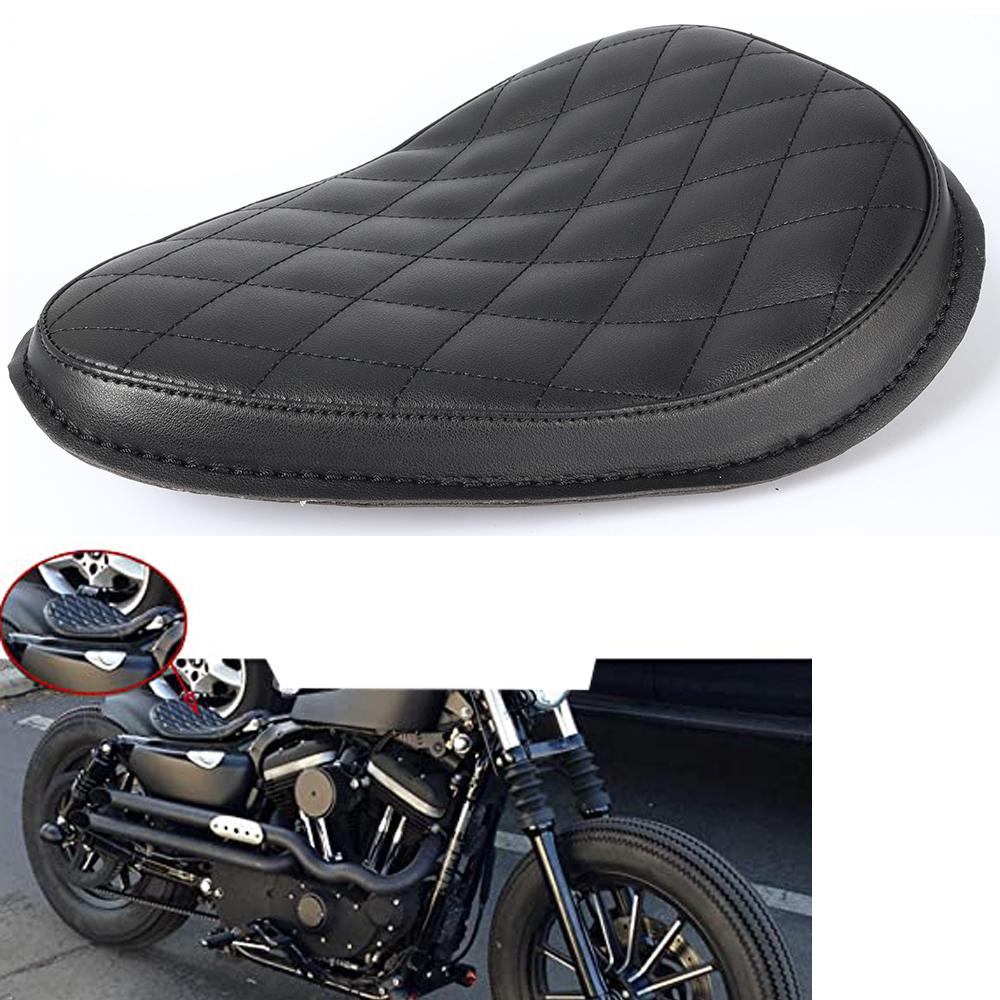 Motorcycle Roll Leather Rhombus Pattern Solo Seat With Bracket For Universal Motorcycle