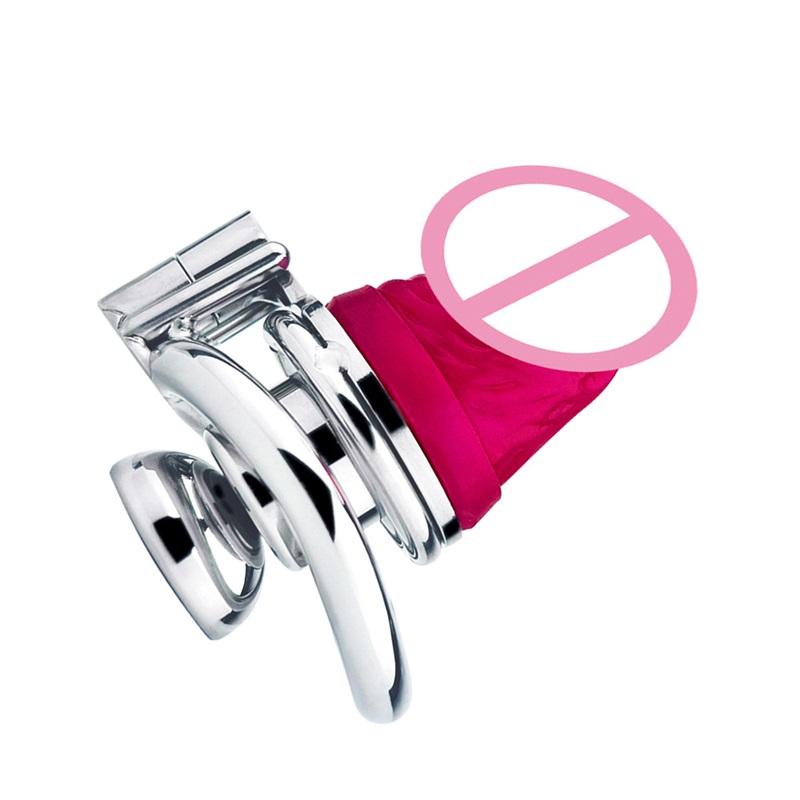 Stainless Steel Chastity Device Male Chastity Cage With Silicone Dildo