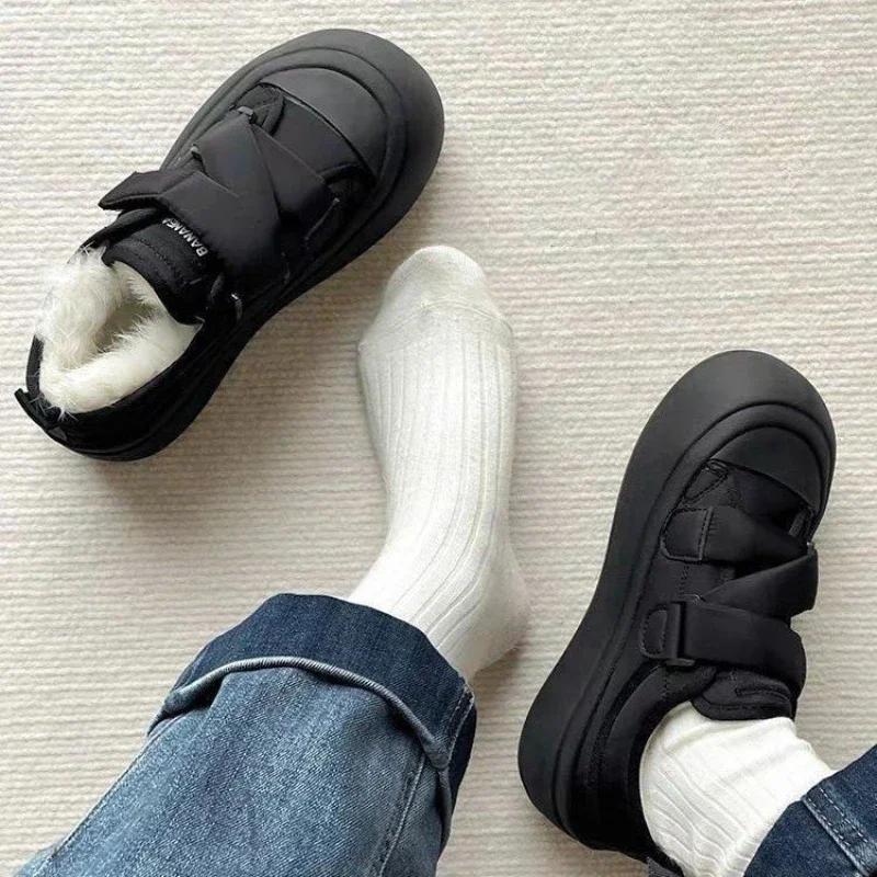 Хлопковая обувь женская 2025 зима новый стиль обувь-хлебцы с плюшевой подкладкой хлопковая обувь на липучке на толстой подошве обувь для скейтборда