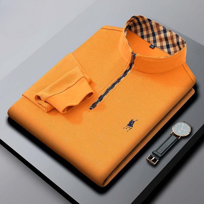 Trend Hub Футболка мужская с длинным рукавом из 100% хлопка премиум-класса, модная вышивка, поло в стиле casual для спорта