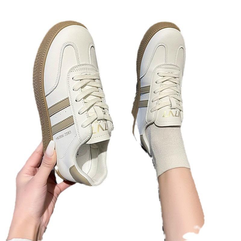 Retro Flat-soled White Shoes Women's 2024 Spring New Student Front Lace-up Sports and Leisure Board Shoes Trendy German Training Shoes