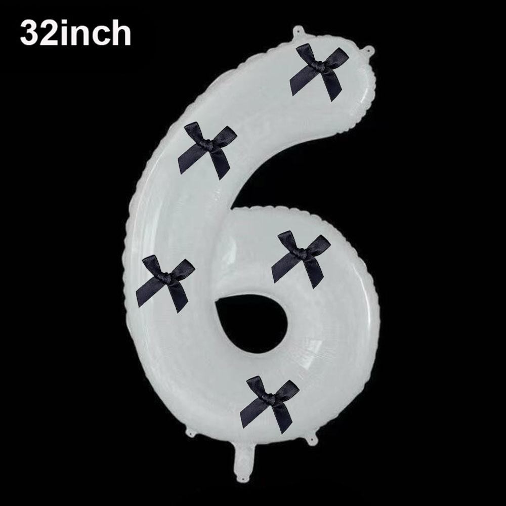 32inch Aluminum Film Black Bow Number Balloons Ribbon Bows Balloons for Birthday Decoration Supplies Anniversary Number Balloons