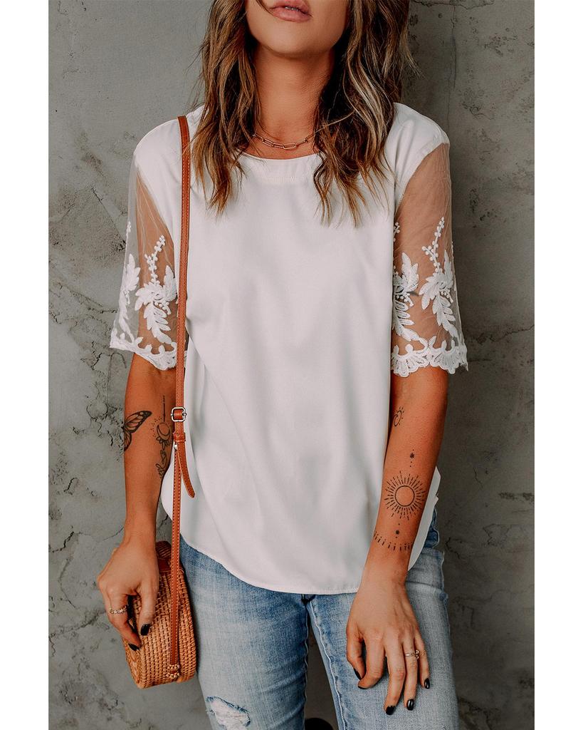 Azura Exchange Lace Sleeve Patchwork Top