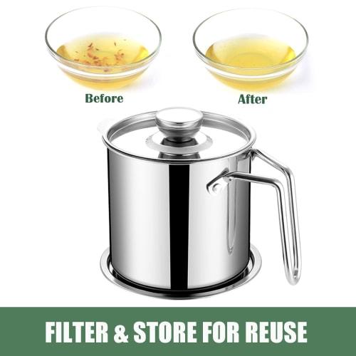 304 Stainless Steel Oil Pot, Home Oil Storage Container with Filter, 1.8L/60.87 fl oz, Oil Catch Pot, Kitchen Oil Pot, Oil Drainer