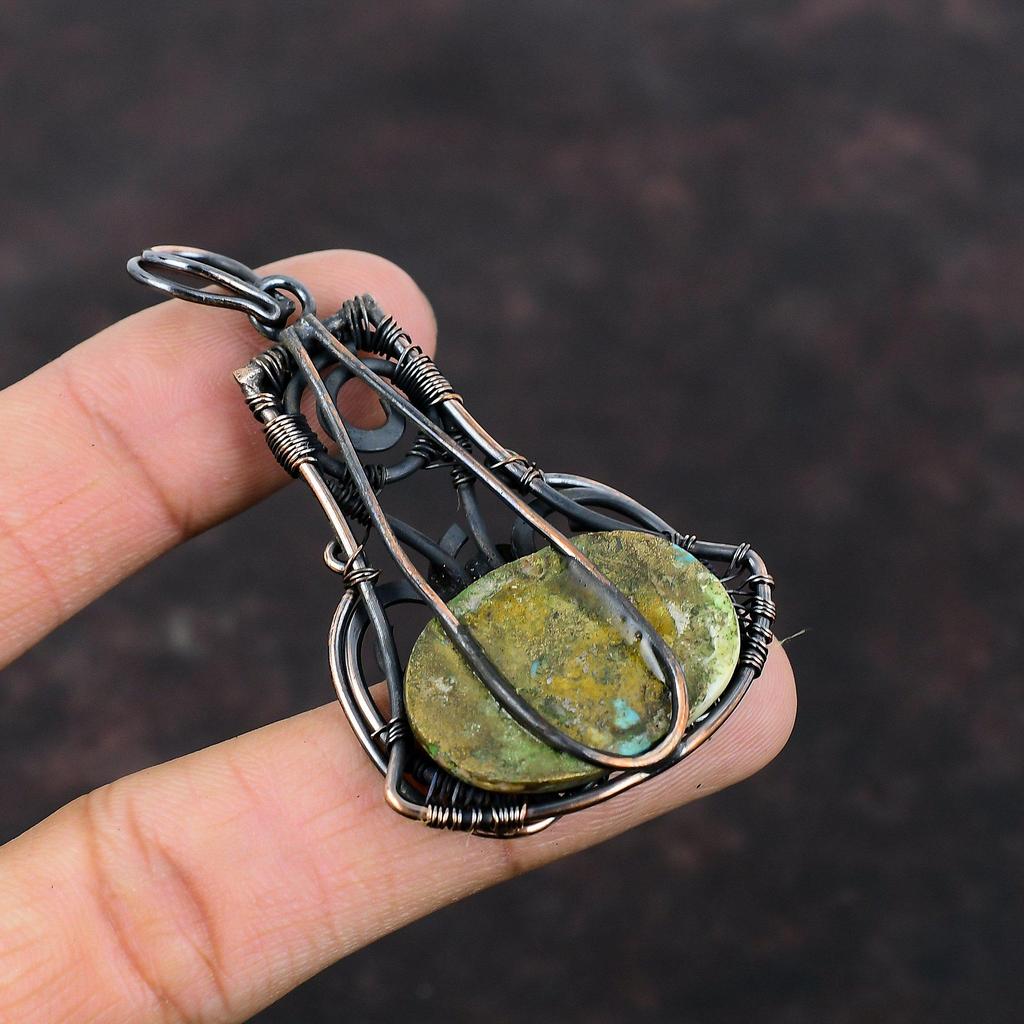 Колючая устрица Медь Бирюза Кулон Медная проволока Обернутый кулон Ювелирные изделия ручной работы Натуральный драгоценный камень Кулон Проволока Обернутый кулон Ювелирные изделия Свадебный подарок