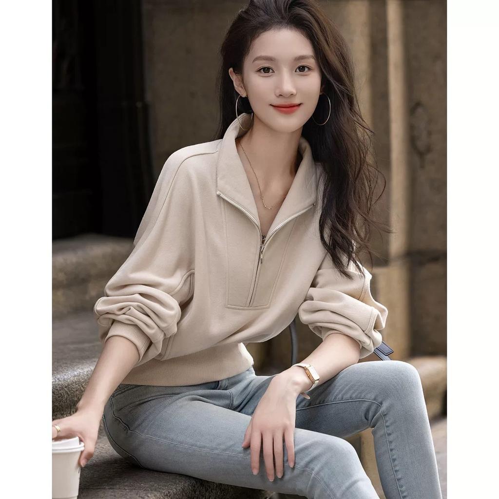 Повседневный стиль свитер с застежкой-молнией на половину длины осень новый спортивный короткий топ куртка