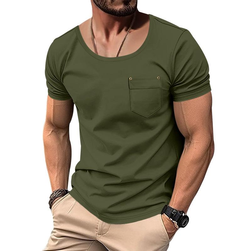 Men's New Summer V-Neck T-Shirt, Solid Color Thin Short Sleeve Tee With Chest Pocket, European American Plus Size Casual Tops for Men