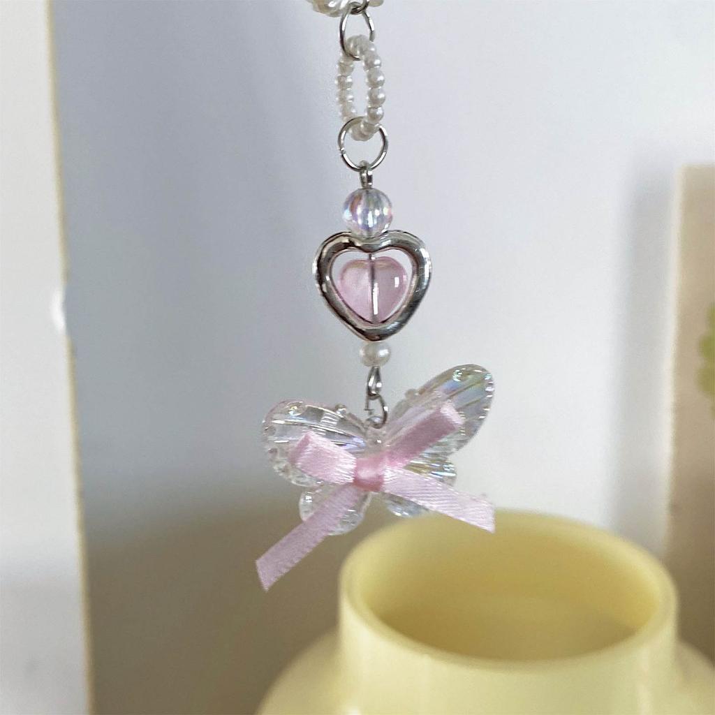 Butterfly Pendant Cellphone Straps Beaded Phone Chain Handmade Detachable Phones Lanyard Keychains for Wallet Bag