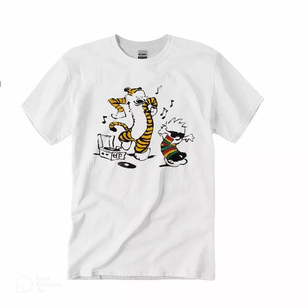 Винтажная футболка Calvin And Hobbes 80-х, 100% хлопок, мужская, унисекс, с коротким рукавом, белая, 100% хлопок, мужская, женская