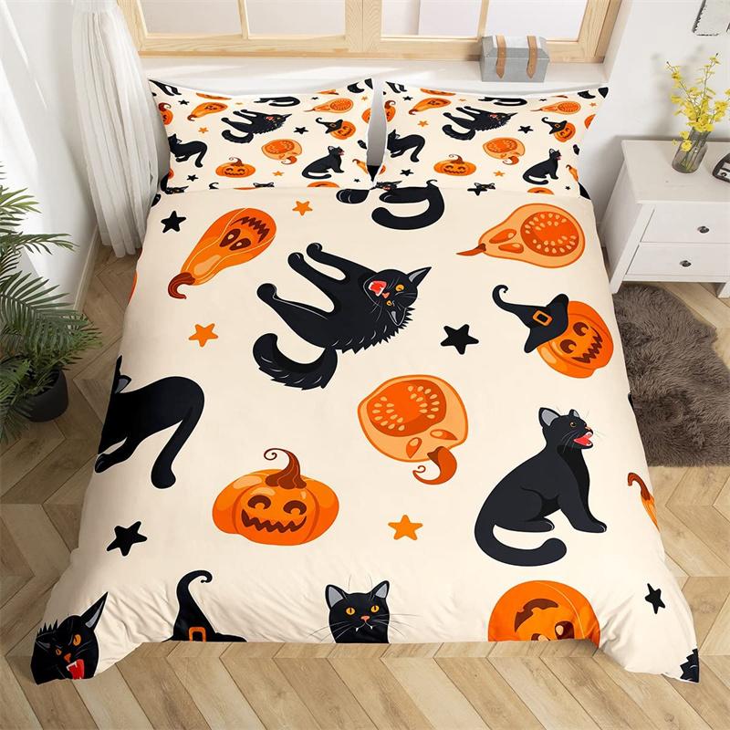 Cute Halloween Cat Duvet Cover Mystery Castle Bedding Collection For Kids Teen Microfiber Misty Forest Bat Quilt Cover Queen Bedclothes