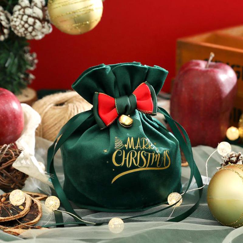 1PC Creative Velvet Christmas Gift Bag Drawstring Bag Candy Box Christmas Apple Party Decoration