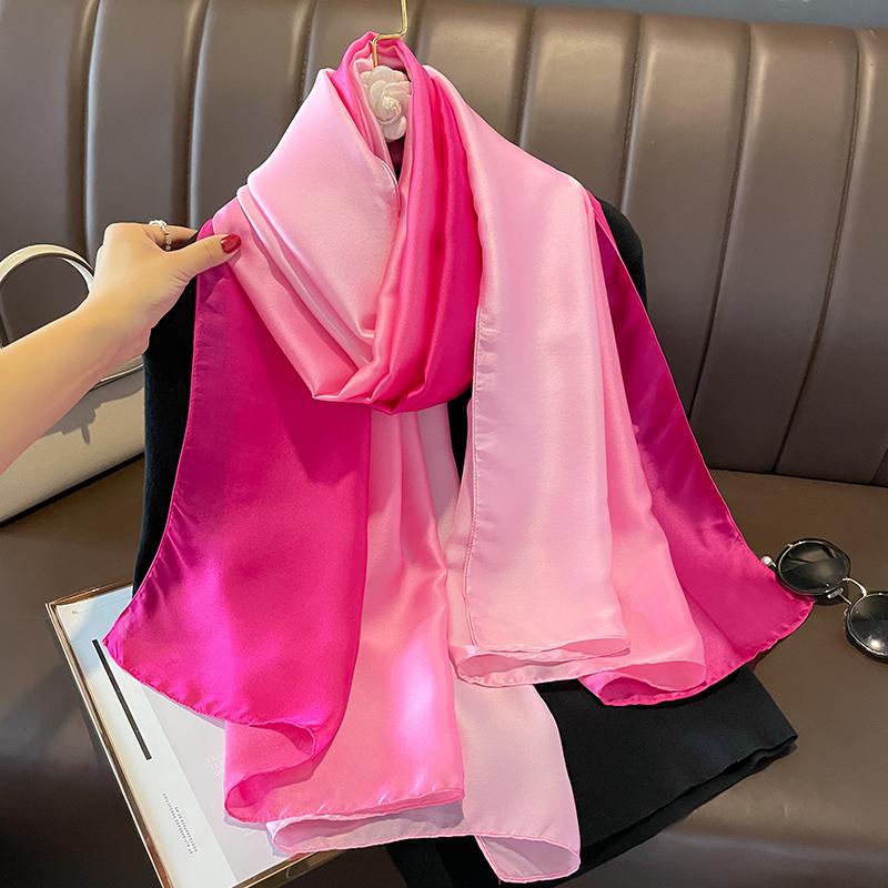 Gradient Silk Scarves Women Luxury Brand Hijab Scarf Foulard Femme Shawls Wraps Silk Bandana Head Scarf Hijab Beach Poncho