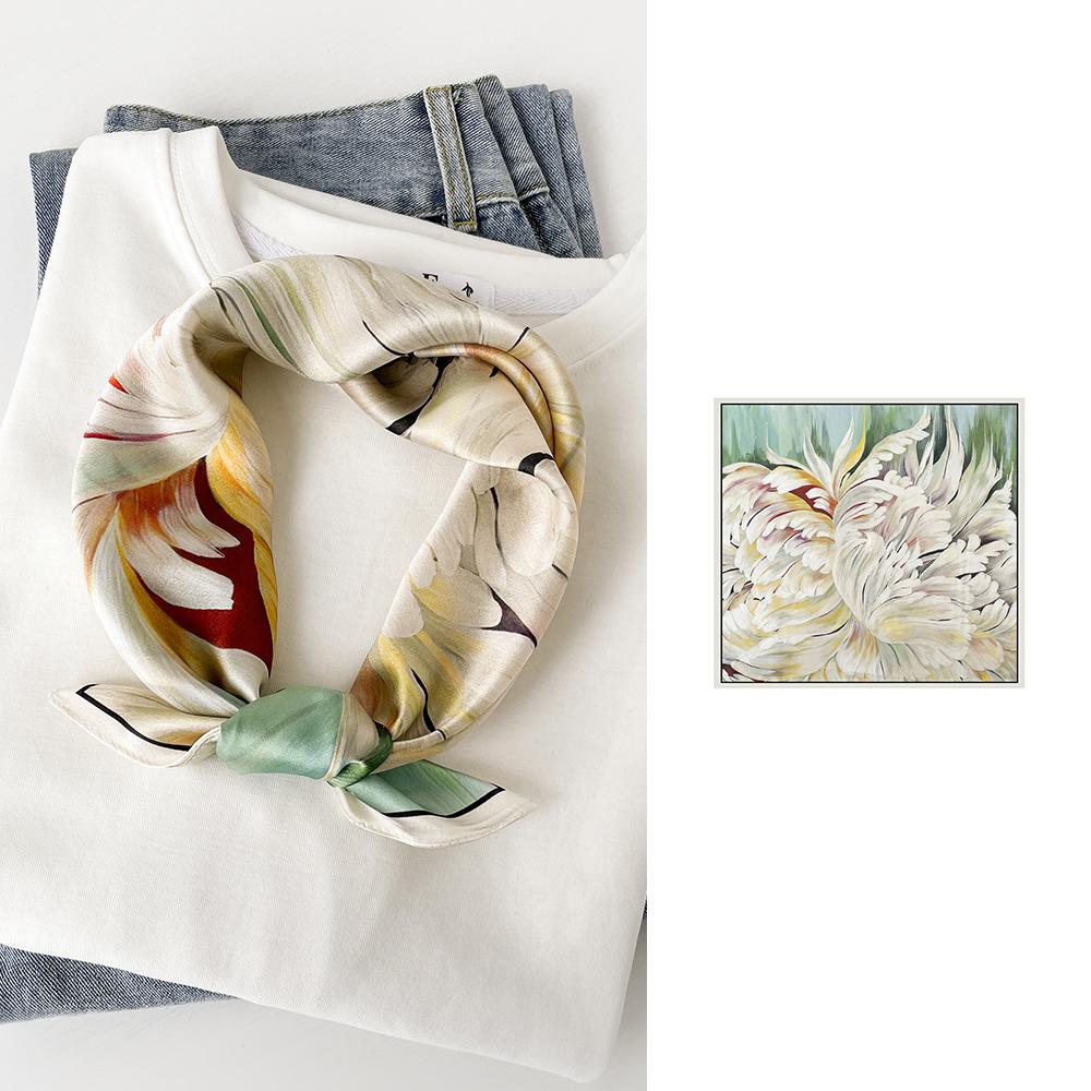 Spring And Summer Satin Long Scarf For Women Sunscreen Shawl Fashionable Beauty Scene Satin Long Scarf Versatile Travel Scarf