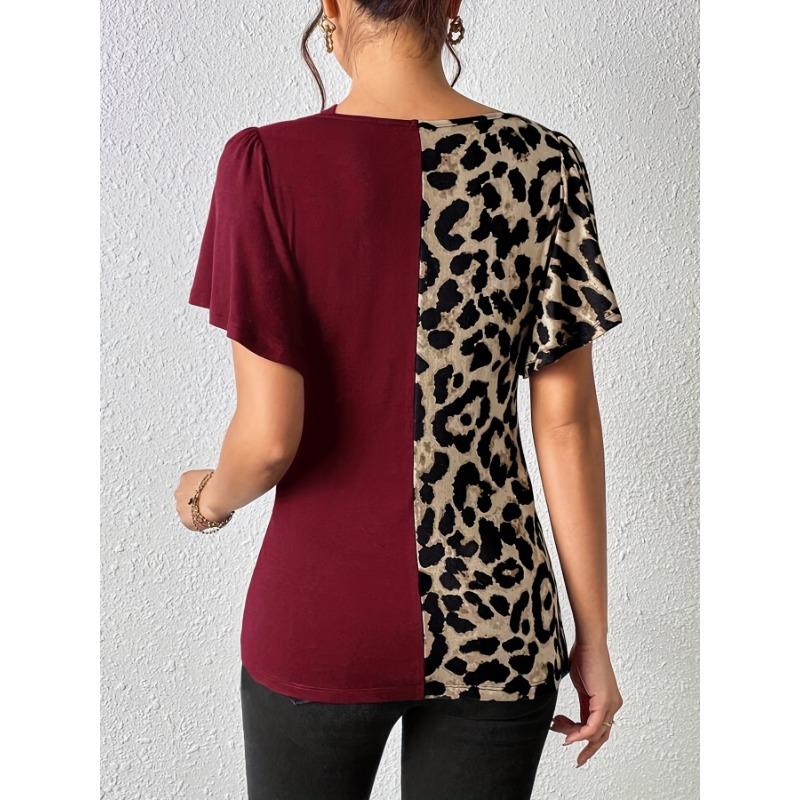YYFS Женские модные повседневные летние весенние блузки и рубашки с v-образным вырезом и короткими рукавами с леопардовым принтом