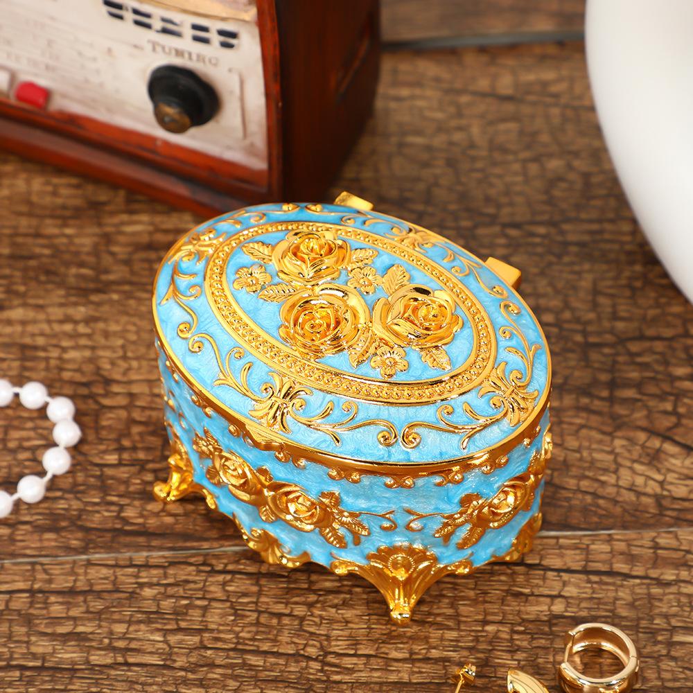 European Rose Jewelry Box, Retro Light Luxury Jewelry Box, Enamel Color Dresser, Metal Storage Box, European