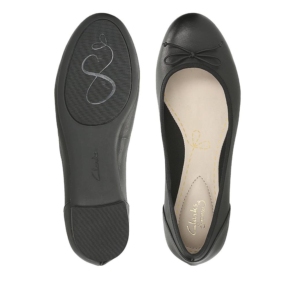 [Clarks] Туфли-балетки Couture Bloom, На плоской подошве, Удобные, Натуральная кожа, Черная кожа, 24,0 см