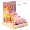 Moin Moin Scale Dollhouse Miniature DIY Kit Set Bunny House Collection for Beginners Pink Rabbit with Two Size Settings Includes LED Light and Acrylic