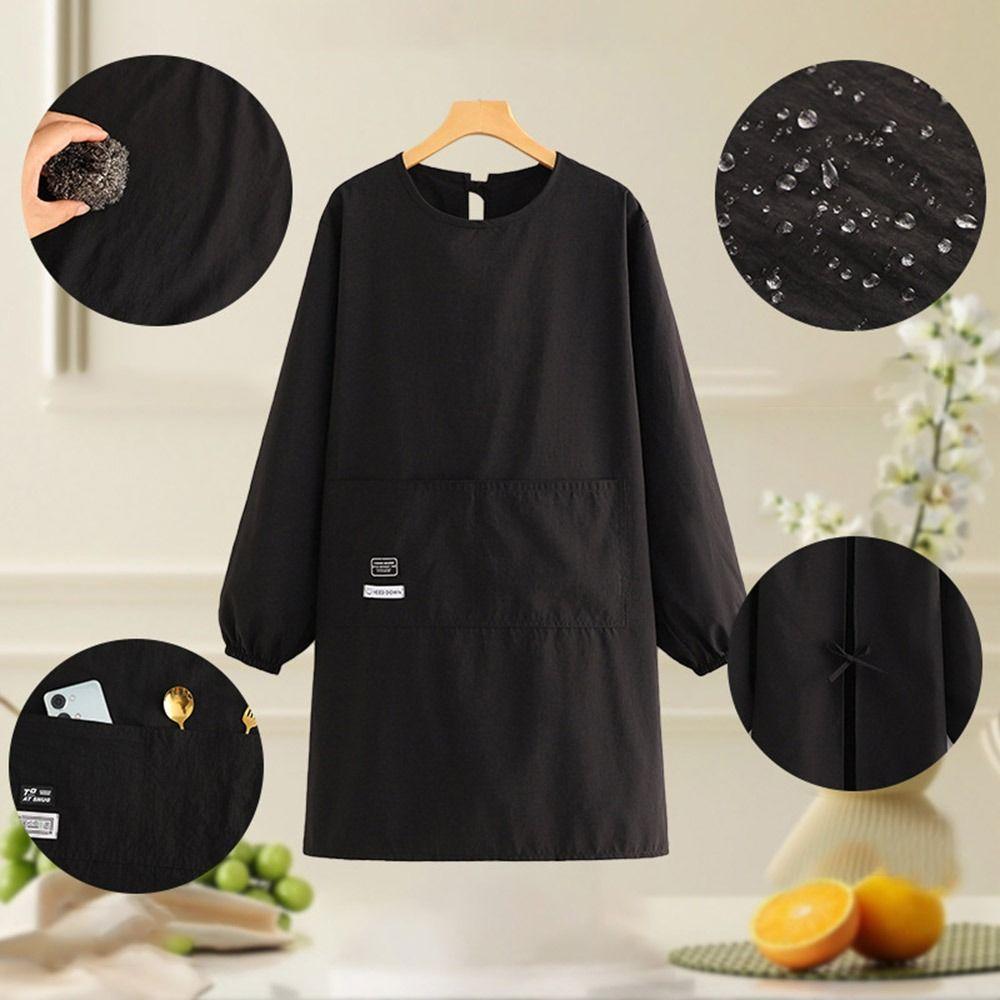 Solid color Kitchen Apron Waterproof Anti-fouling Cooking Baking Bibs Long Sleeve Breathable Coffee House Aprons