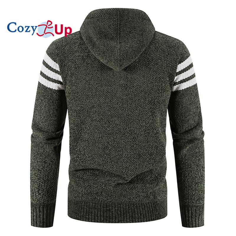 Cozy Up Men Hooded Sweater Comfortable Fleece Thick Warm Cardigan Casual