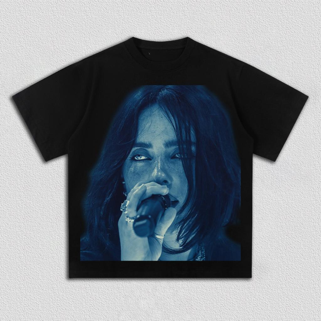 Billie Eilish Style Cotton Unisex Print Tshirt New Luxury Short Sleeve Unisexs and Womens Hip Hop Summer Tshirt