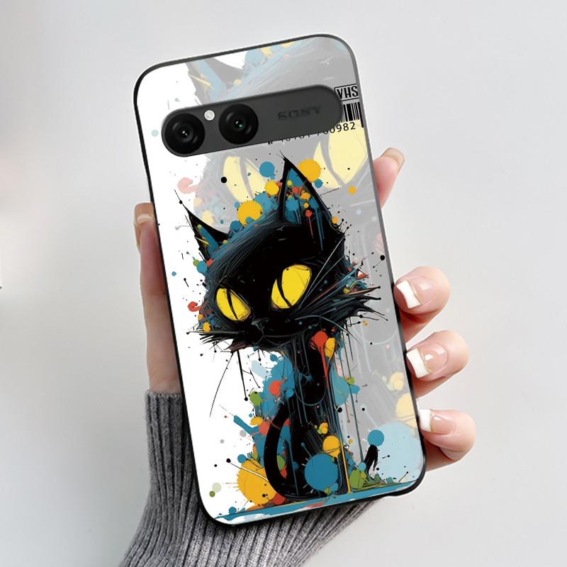 Cute Case For Sony Xperia 10 VII Fundas Capa Printing Shell Protective Cover Soft Silicone Cartoon Black Casing Coque