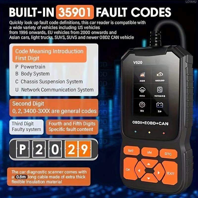V520 OBD2 Diagnostic Scanner for Cars Auto Code Reader Check Engine Light Reset Tool Live Data Multi-Language Error Scan Tool