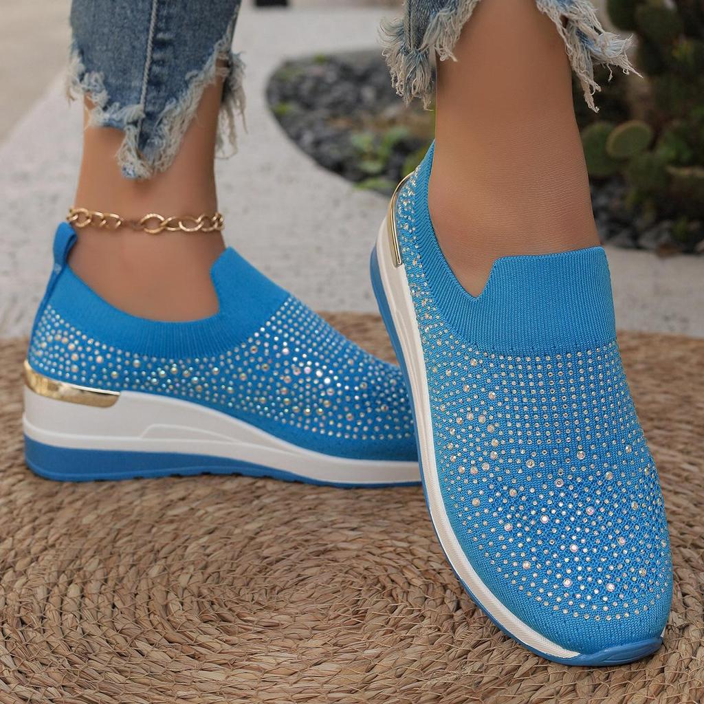 Женские лоферы большого размера Flyknit с сеткой и стразами - Летние, европейский и американский стиль, 2024