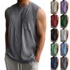 Men's Summer Solid Color Stripe Pocket Sports Vest Men's Sports Casual Vest