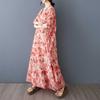 Summer Floral Vacation Style Travel V-neck Retro Long Dress To Hide The Flesh Cotton and Linen Dress