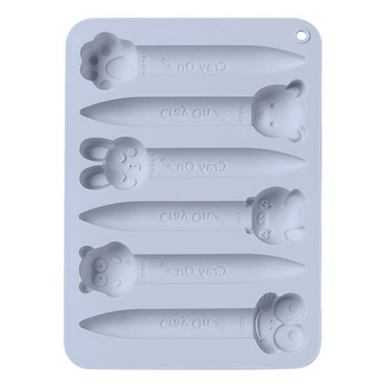 6 Cavity Simple Operation Chocolate Mold High Temperature Resistance Practical Cartoon Animal Theme Crayon Shape Baking Stencil
