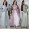 AB453 Puff Sleeve Cardigan: Elegant Long Dress & Robe Set with Hot Drill Accents