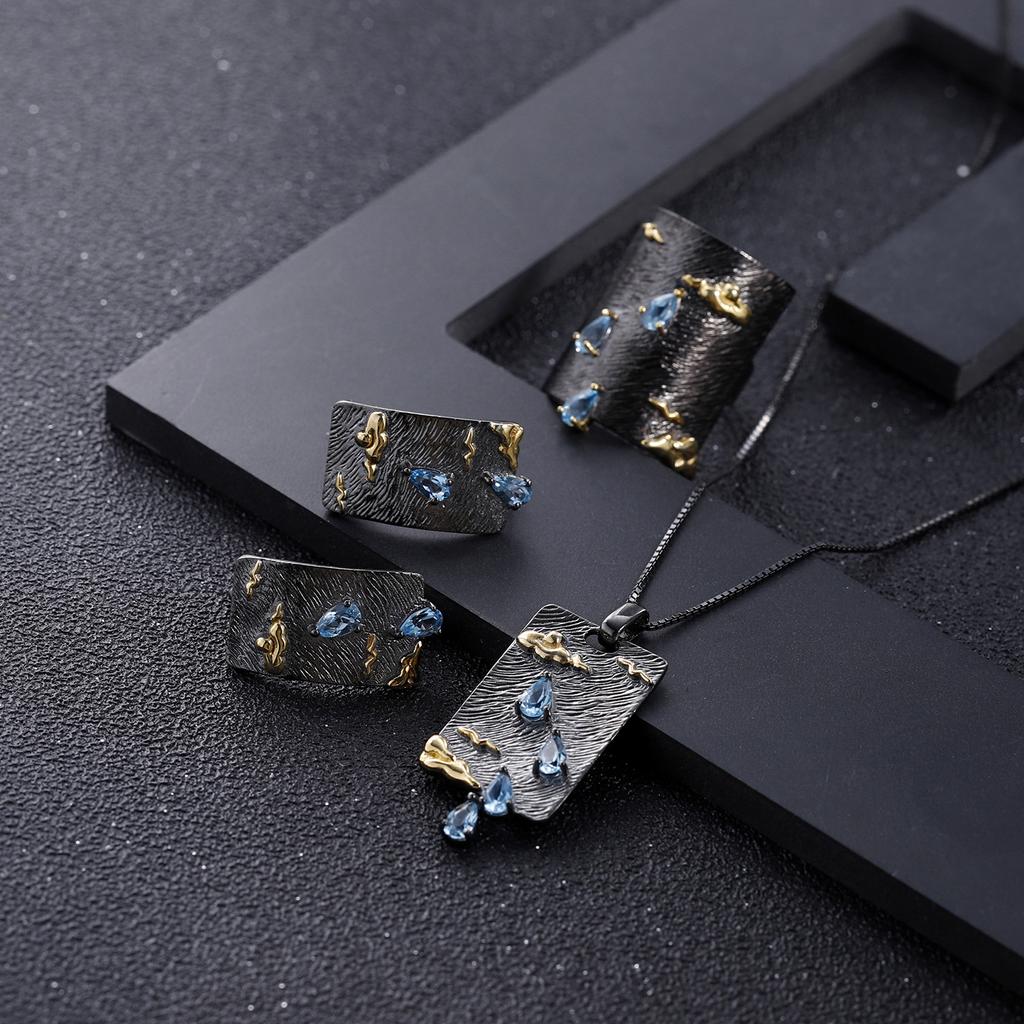 Оригинальный дизайнерский кулон из высококачественного драгоценного камня, итальянское мастерство, ретро-подвеска из серебра 925 пробы с натуральным топазом